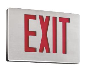 48 Series Slender LED Die Cast Aluminum Exit, New york City Approved, AC Only, Single Face, Red Letters, Matte Black with Brushed Aluminum Face