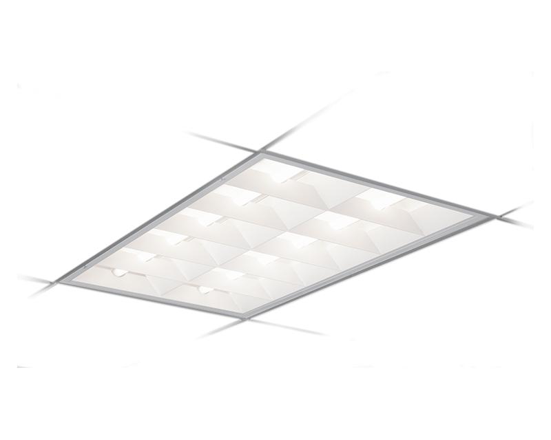 2x2, 2 Lamp F14T5, 6 Cell, Matte White w/Ribbed Cross Baffle Louver