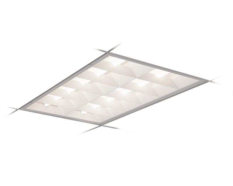 2x4, 2 Lamp F28T5, 12 Cell, Matte White w/Ribbed Cross Baffle Louver