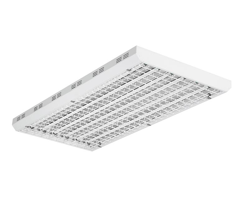 4', 4 Lamp F32T8, Contoured Specular Reflector, White Wire Guard