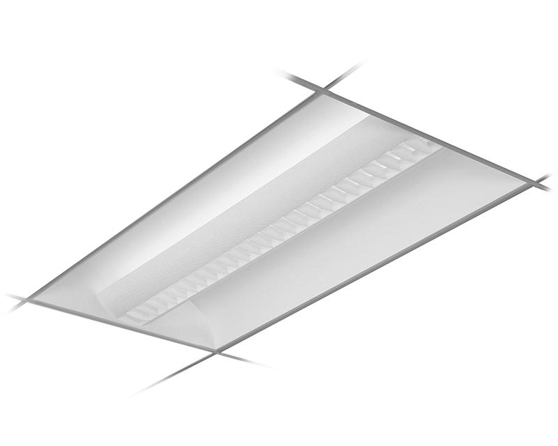 2x4, 4 Lamp CF55, Perforated Basket Shield w/Matte White Solid Louver Blades