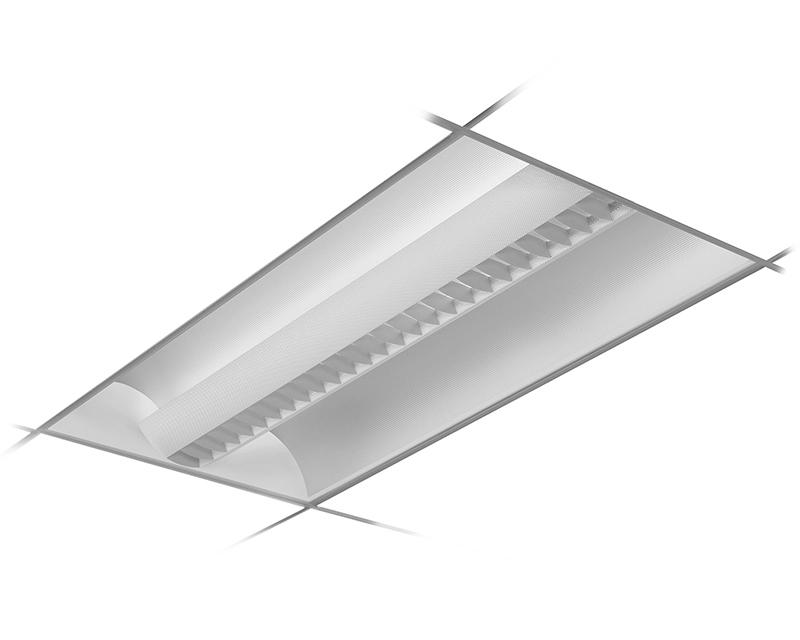 2x4, 3 Lamp F32T8, Metallic Reflector & White Perforated Basket Shield w/Grey Solid Louver Blades