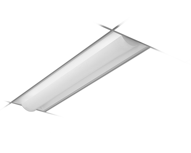 1x4, 2 Lamp CF55, Semi-Recessed w/ 2-Piece Perforated Metal Shield & White Overlay