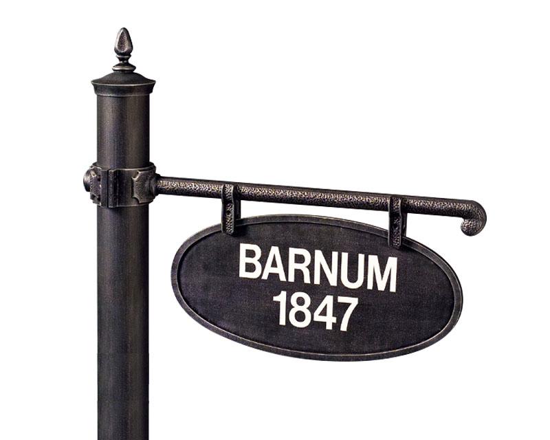 Sign, cast aluminum, ladder rest, 2-line, two-side, vinyl characters, 3 Typefaces