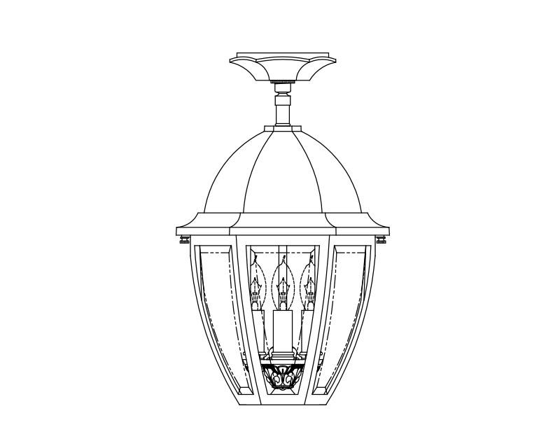 Sturbridge, Medium, aluminum, Ceiling Mount, Clear glass, (3) 25W B10, 120V