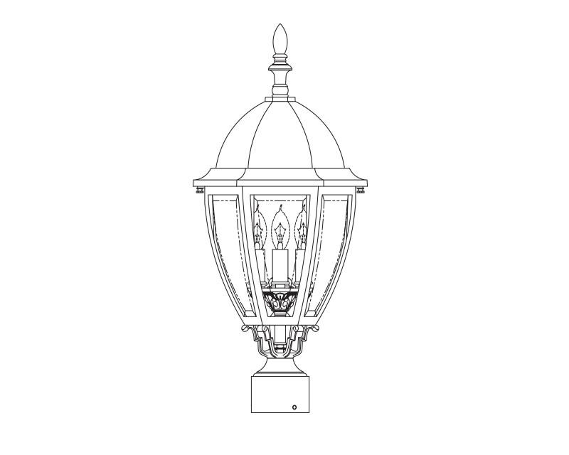 Sturbridge, Medium, aluminum, Post Mount, Clear glass, (3) 25W B10, 120V