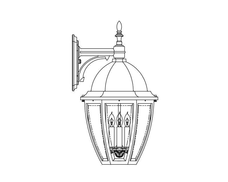 Sturbridge, Large, aluminum, Wall Mount, Clear glass, (3) 25W B10, 120V