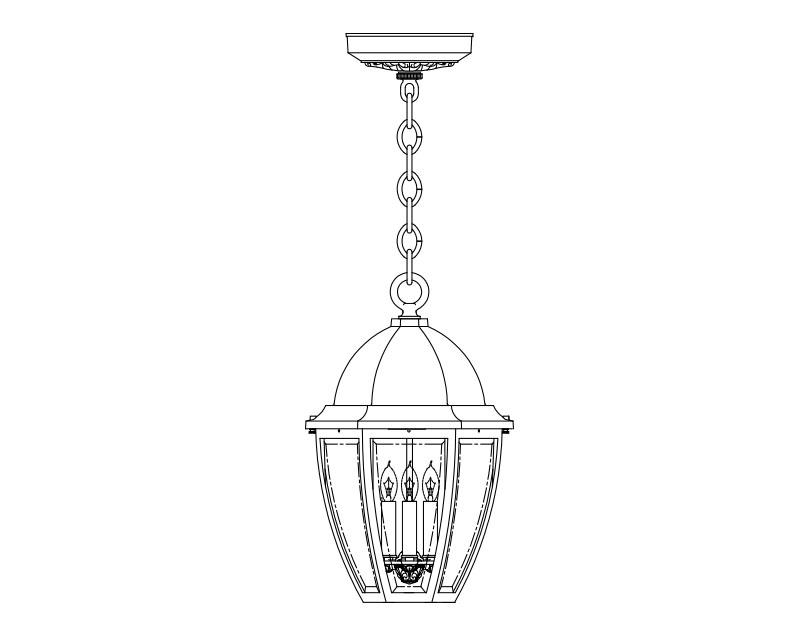 Sturbridge, Large, aluminum, Ceiling Mount, chain, Clear glass, (3) 25W B10, 120V