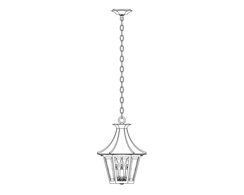 Westminster LE, Medium, aluminum, Ceiling Mount, chain, Clear glass, (3) 25W B10, 120V