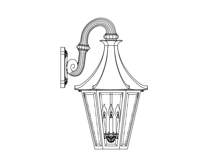 Westminster LE, Large, aluminum, Wall Mount, Clear glass, (3) 25W B10, 120V