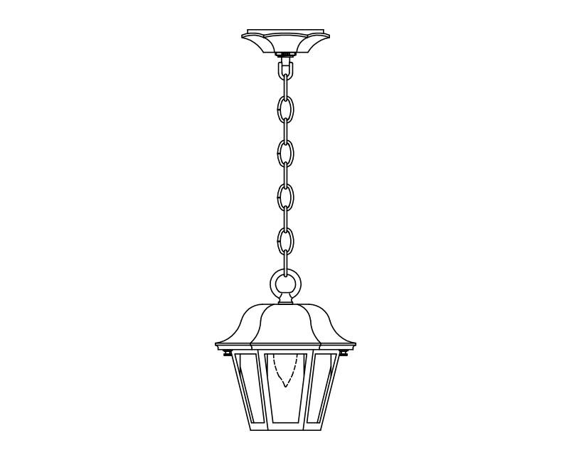 Manor, Small, aluminum, Ceiling Mount, chain, Clear acrylic, (1) 60W INC, 120V