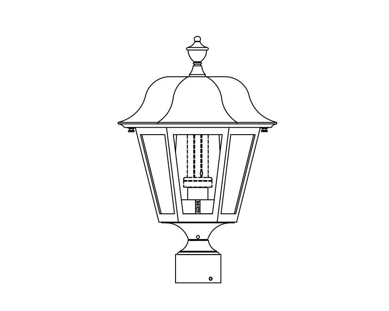 Manor, Medium Fluorescent, aluminum, Post Mount, opal acrylic, (1) 42W CFL, 120V