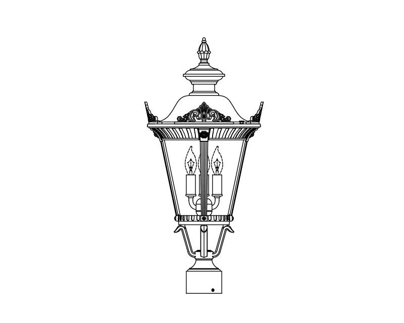 Stockholm, Small, aluminum, Post Mount, Clear acrylic, (3) 25W B10, 120V