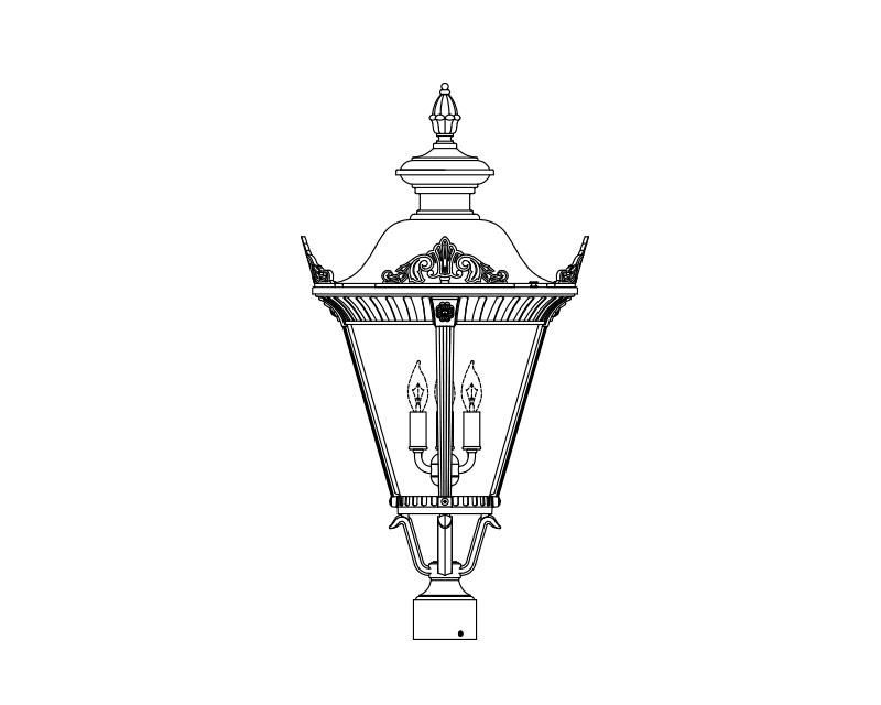 Stockholm, Medium, aluminum, Post Mount, Clear acrylic, (4) 25W B10, 120V