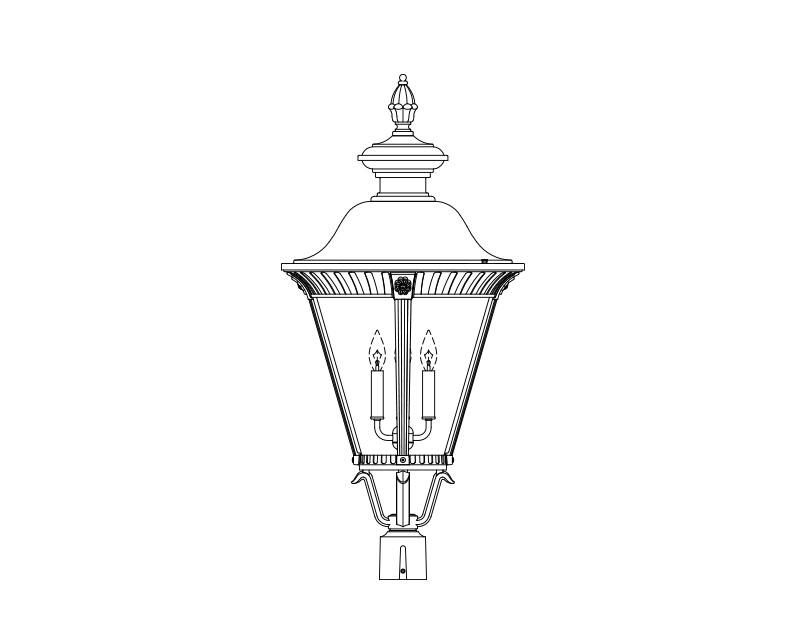 Stockholm, Large, aluminum, Post Mount, Clear acrylic, (4) 60W B10, 120V