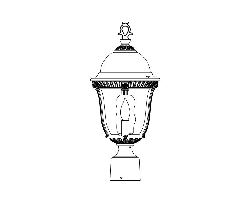 Milano, Small, aluminum, Post Mount, Clear glass, (1) 25W B10, 120V