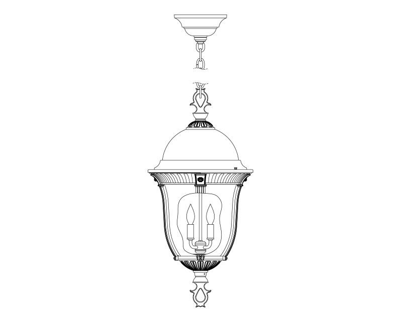 Milano, Large, aluminum, Ceiling Mount, chain, Clear glass, (4) 25W B10, 120V