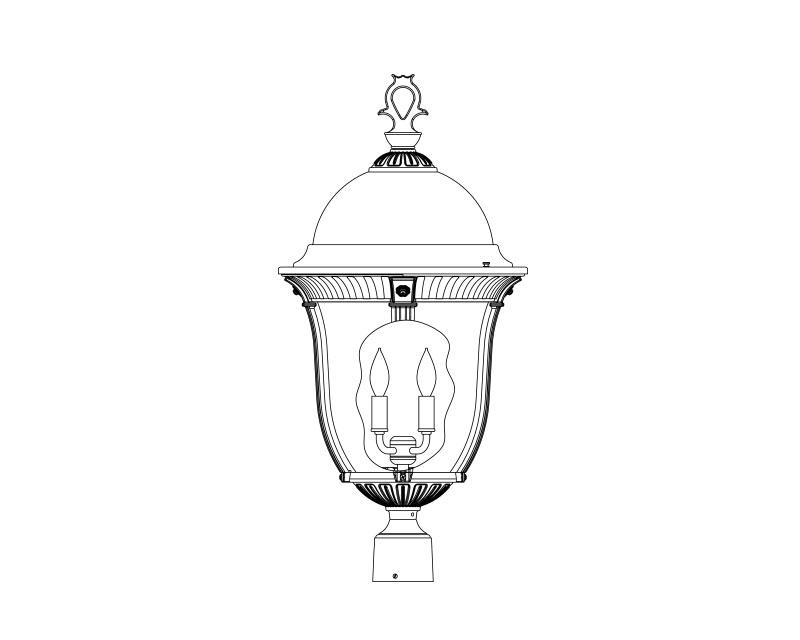 Milano, Large, aluminum, Post Mount, Clear glass, (4) 25W B10, 120V