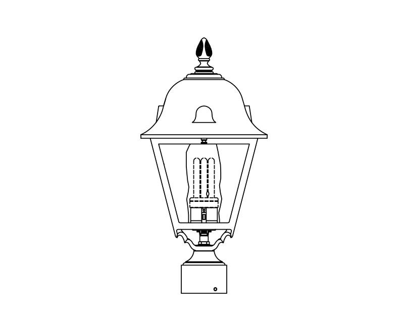 Jefferson, Medium Fluorescent, aluminum, Post Mount, opal acrylic, (1) 42W CFL, 120V