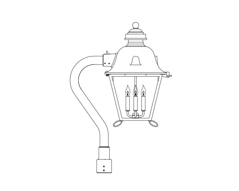 Grande Jefferson Signature, aluminum, Post Mount, Clear glass, (4) 25W B10, 120V